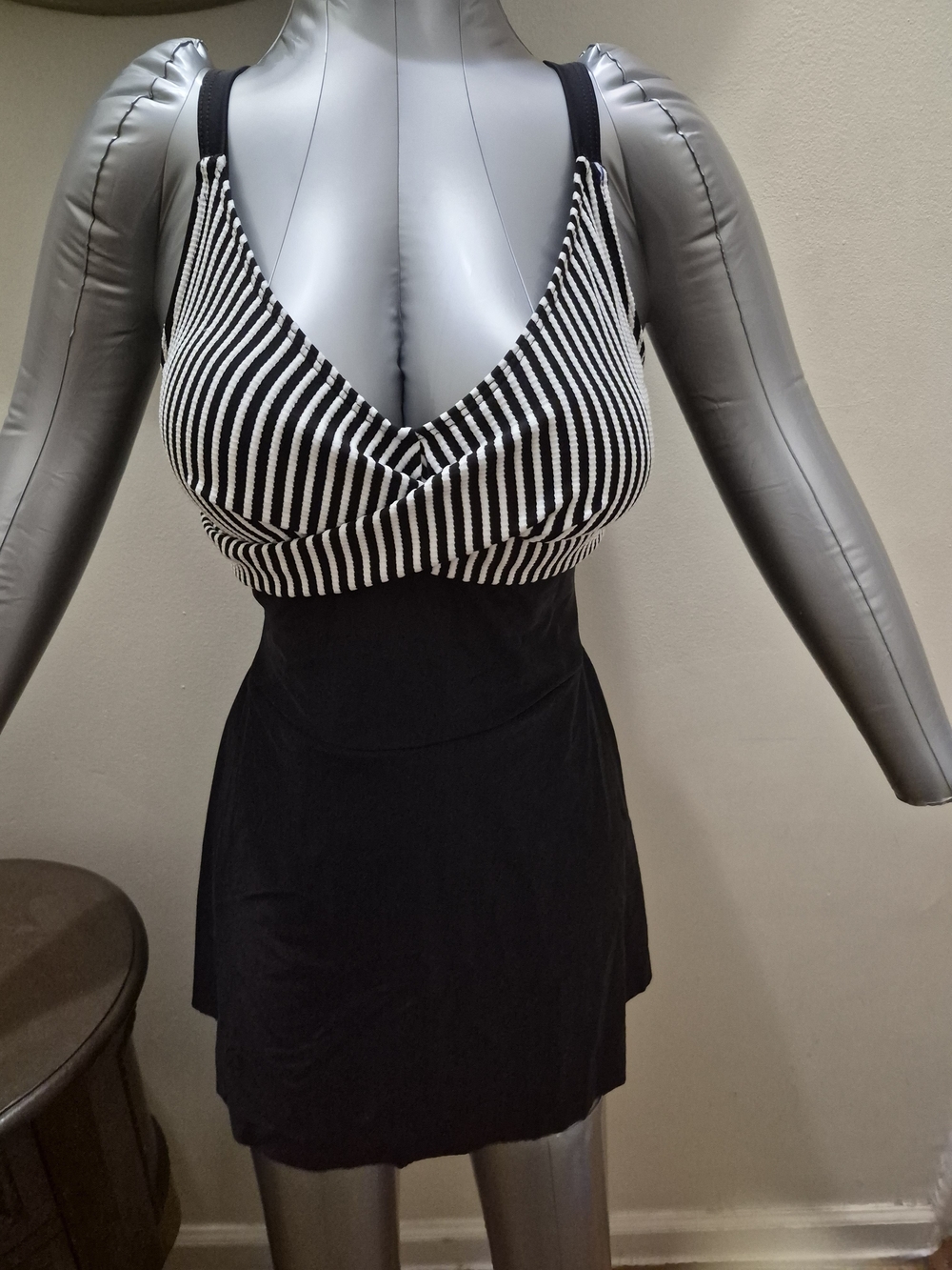Striped Black & White Swimdress